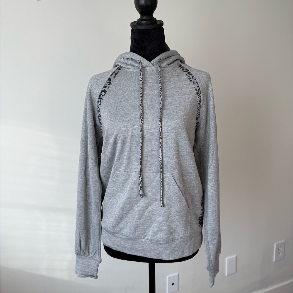 NWT Hale Bob Gray Hoodie with Leopard Accents